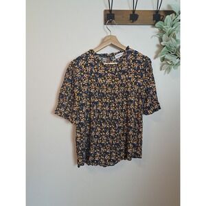Citrus and Lemon Floral Blouse Black Cottage Core Size Large